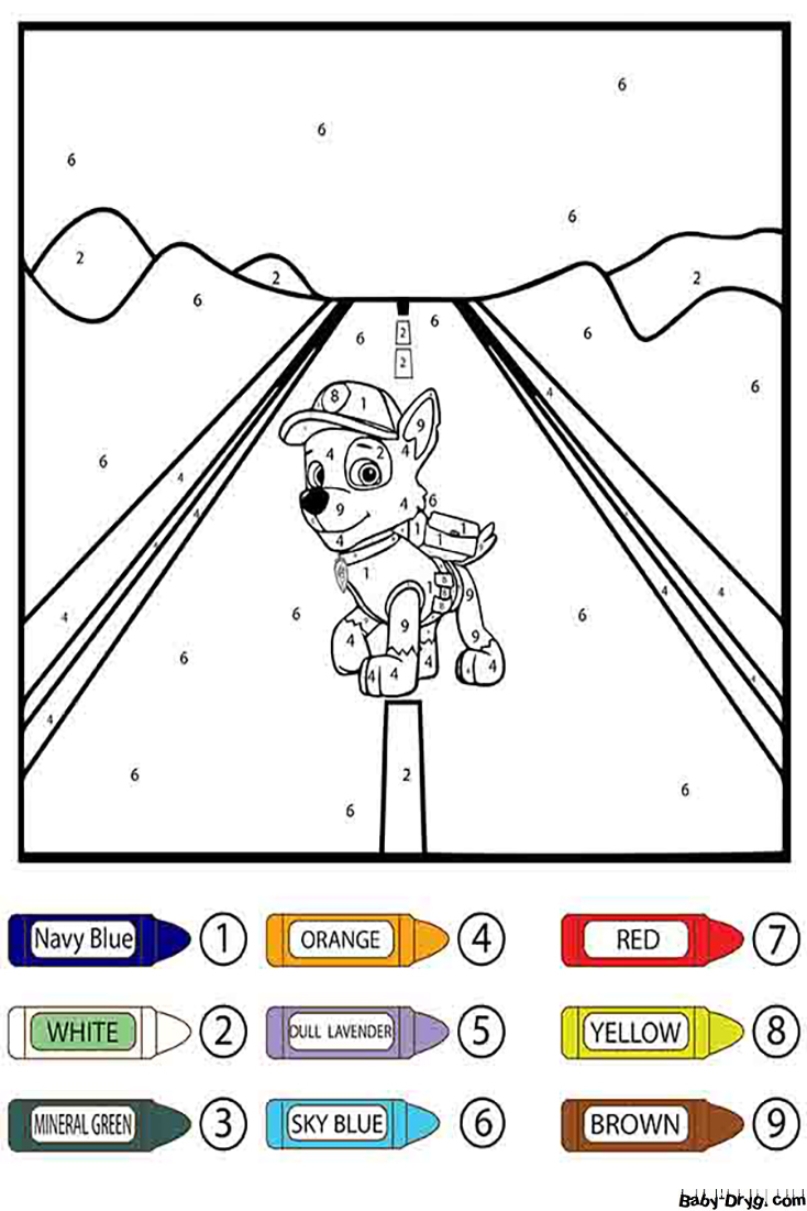 Paw Patrol Rocky Color by Number | Color by Number Coloring Pages