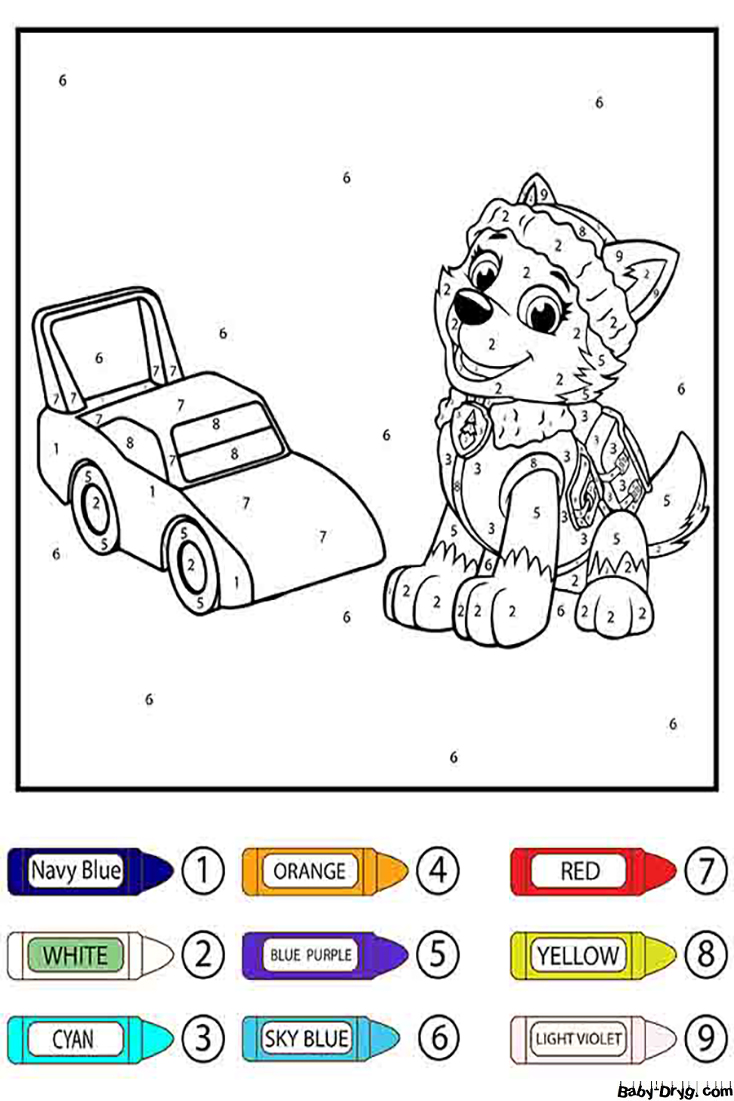Paw Patrol Rocky with Small Car Color by Number | Color by Number Coloring Pages