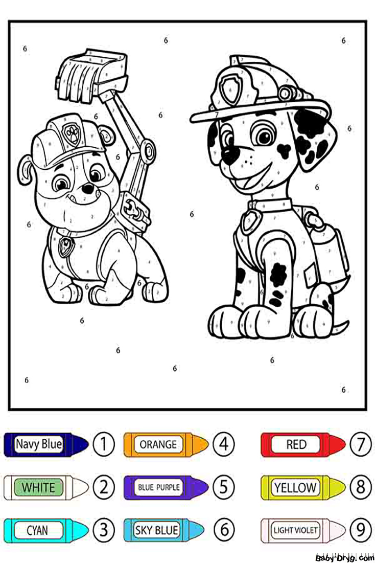 Paw Patrol Rubble and Marshall Color by Number | Color by Number Coloring Pages