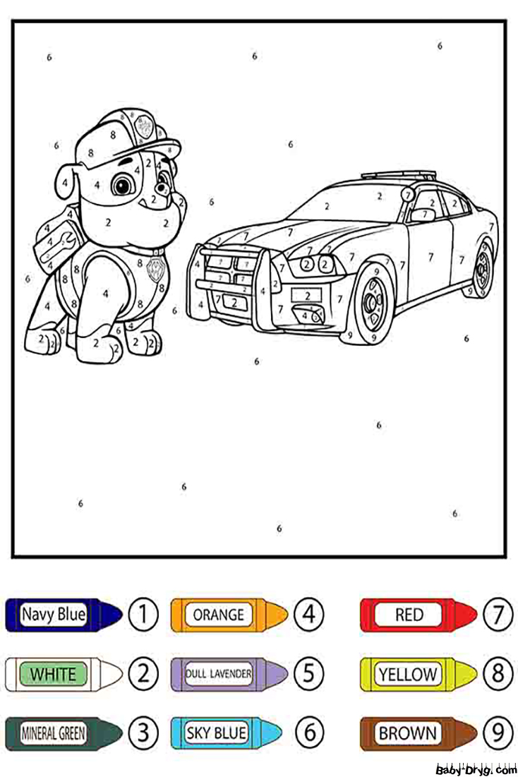 Paw Patrol Rubble and Patrol Car Color by Number | Color by Number Coloring Pages