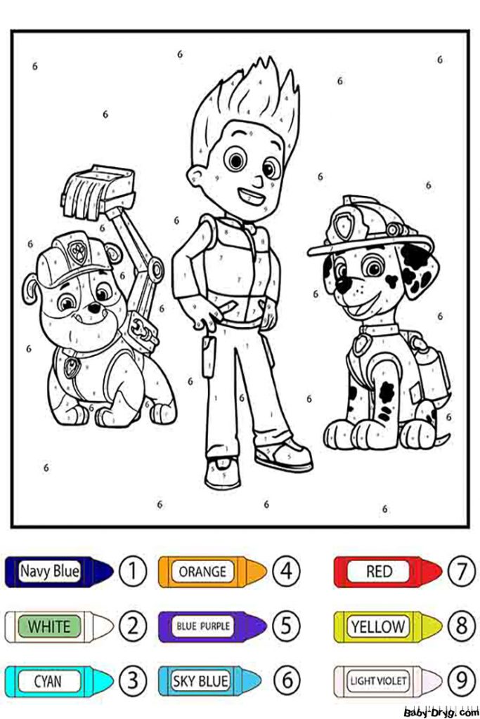 Paw Patrol Rubble, Ryder, and Marshall Color by Number | Color by Number Coloring Pages