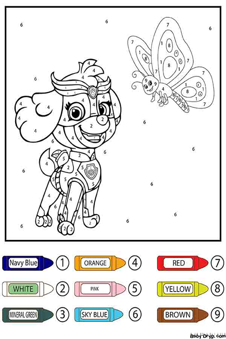 Paw Patrol Skye Color by Number | Color by Number Coloring Pages