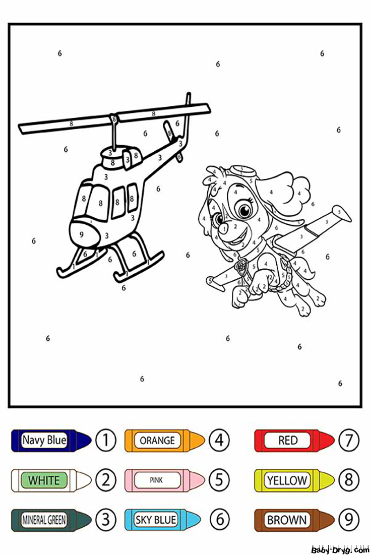 Paw Patrol Skye Flying and Helicopter Color by Number | Color by Number Coloring Pages