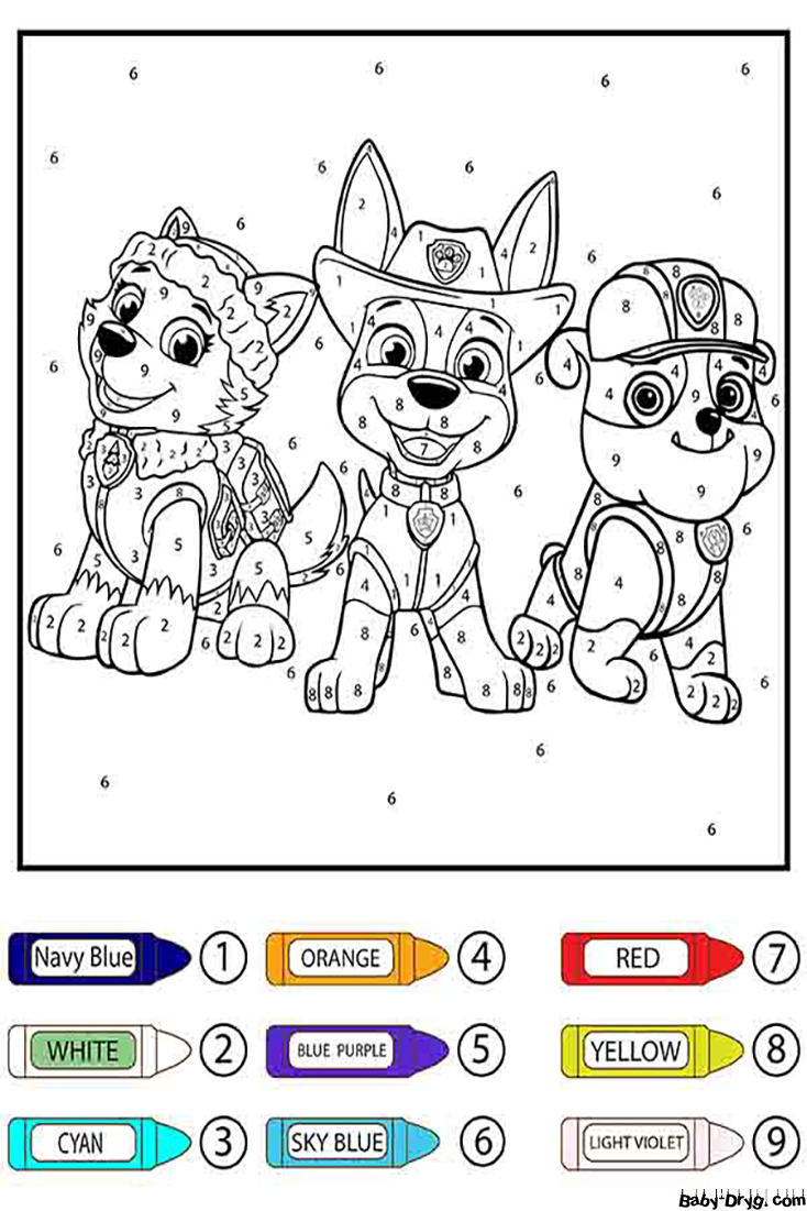 Paw Patrol Skye, Rocky, and Rubble Color by Number | Color by Number Coloring Pages