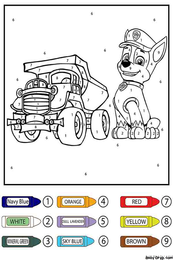 Paw Patrol Toy Car and Rocky Color by Number | Color by Number Coloring Pages