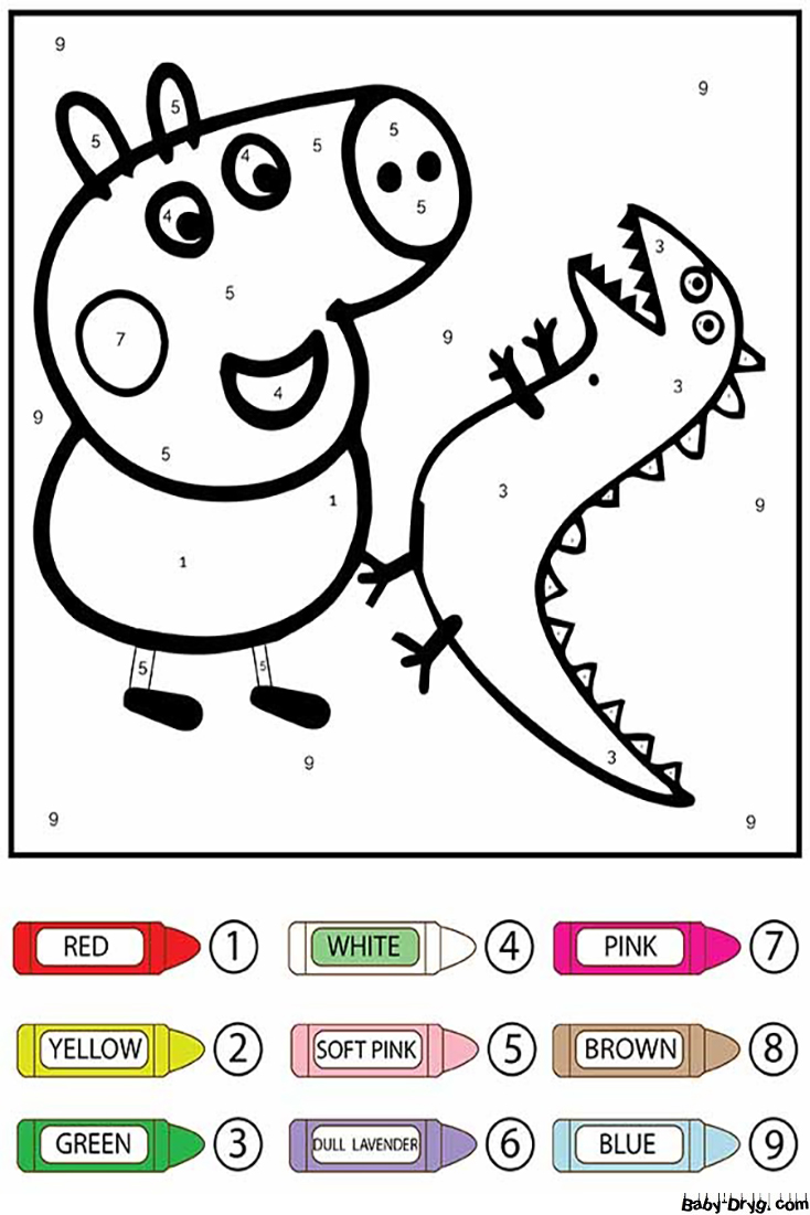 Peppa Pig and Dragon Toy Color by Number | Color by Number Coloring Pages