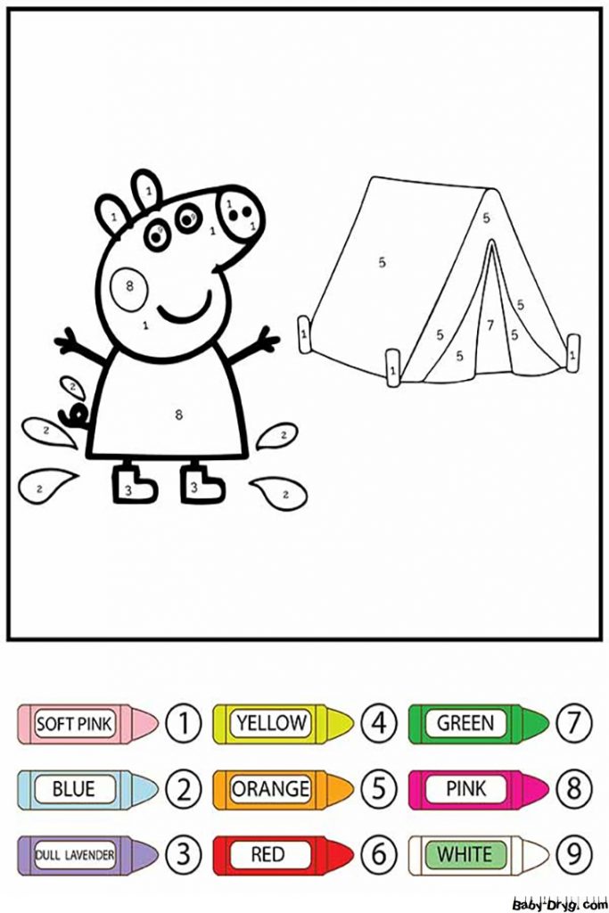 Peppa Pig Camping Color by Number | Color by Number Coloring Pages