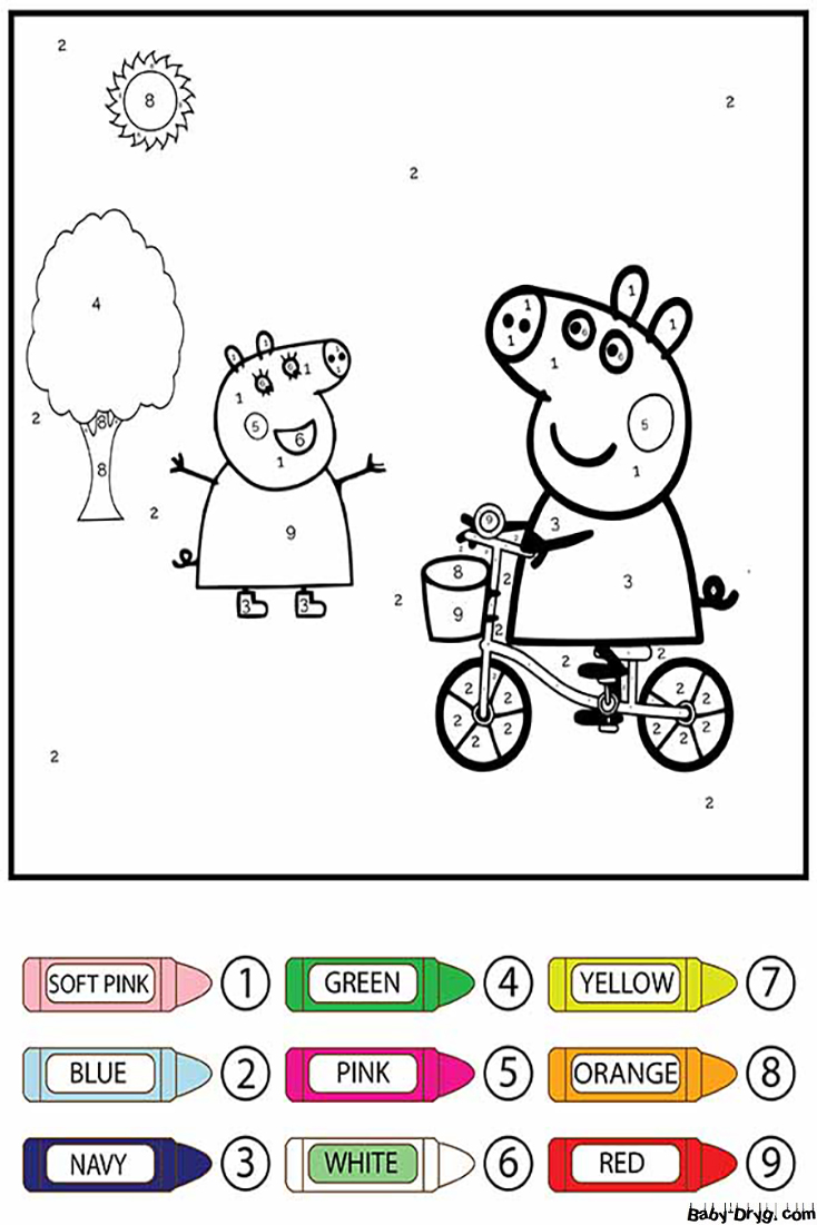 Peppa Pig Cycling Color by Number | Color by Number Coloring Pages