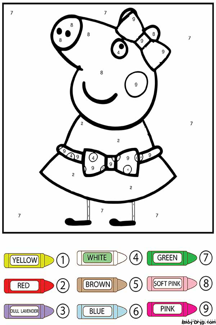 Peppa Pig with Ribbon Color by Number | Color by Number Coloring Pages