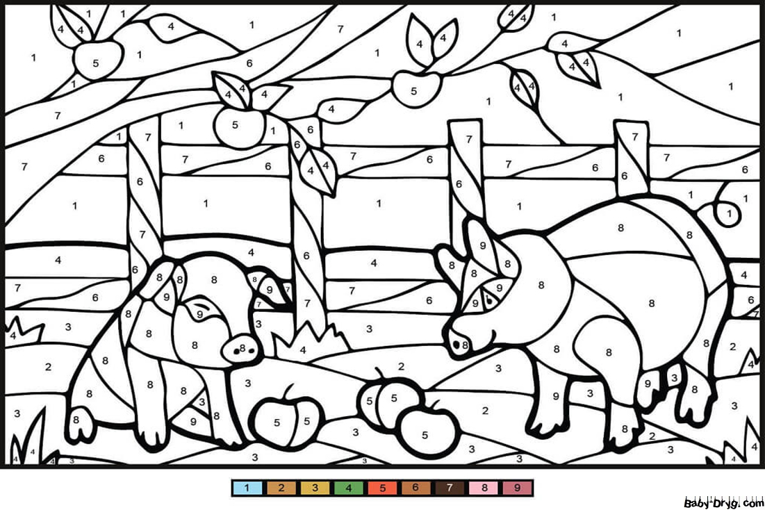 Pigs Color by Number | Color by Number Coloring Pages