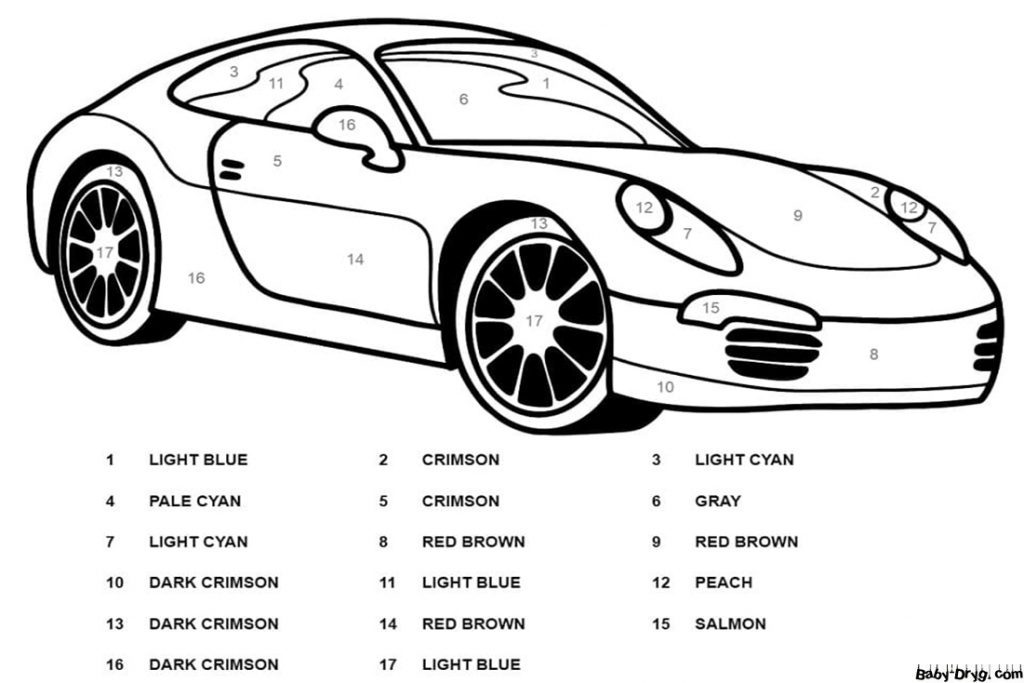 Porsche Car Color by Number | Color by Number Coloring Pages