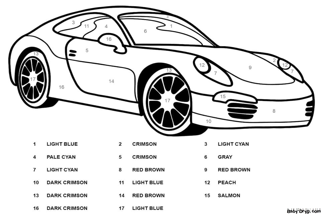 Porsche Car Color by Number | Color by Number Coloring Pages
