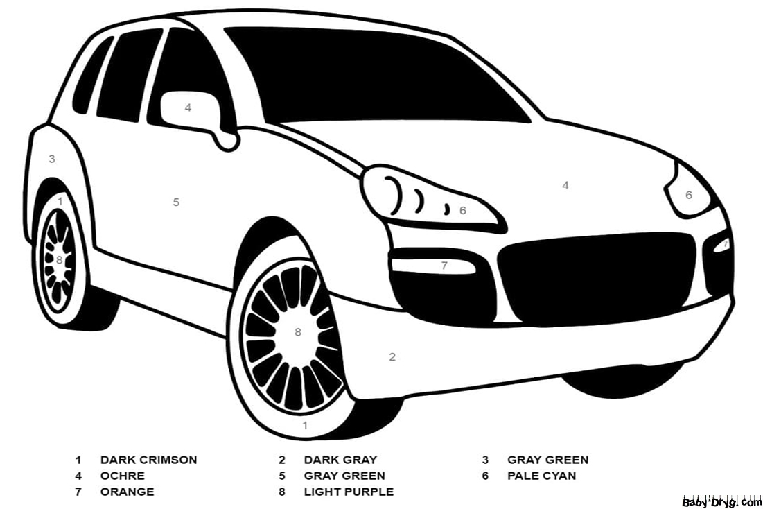 Porsche Cayenne Car Color by Number | Color by Number Coloring Pages
