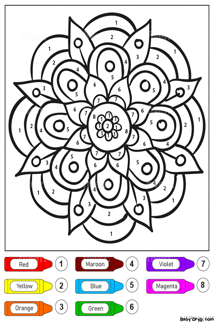 Pretty Flower Pattern Mandala for Kids Color by Number | Color by Number Coloring Pages