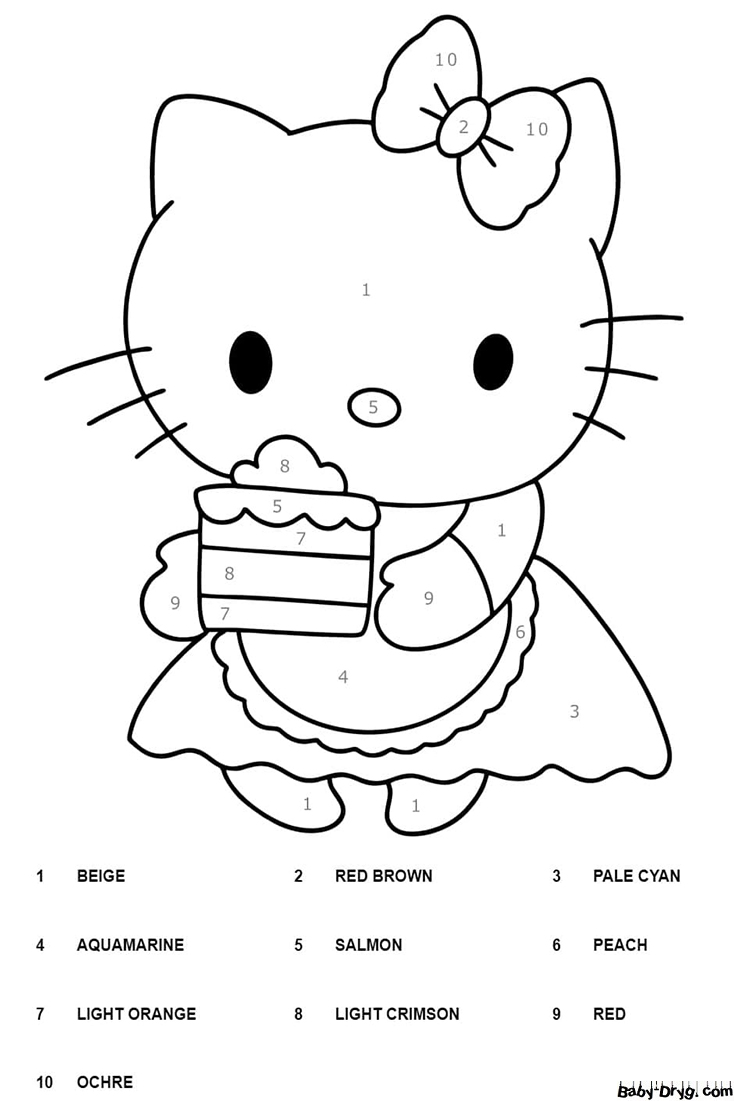 Pretty Hello Kitty Color By Number | Color by Number Coloring Pages