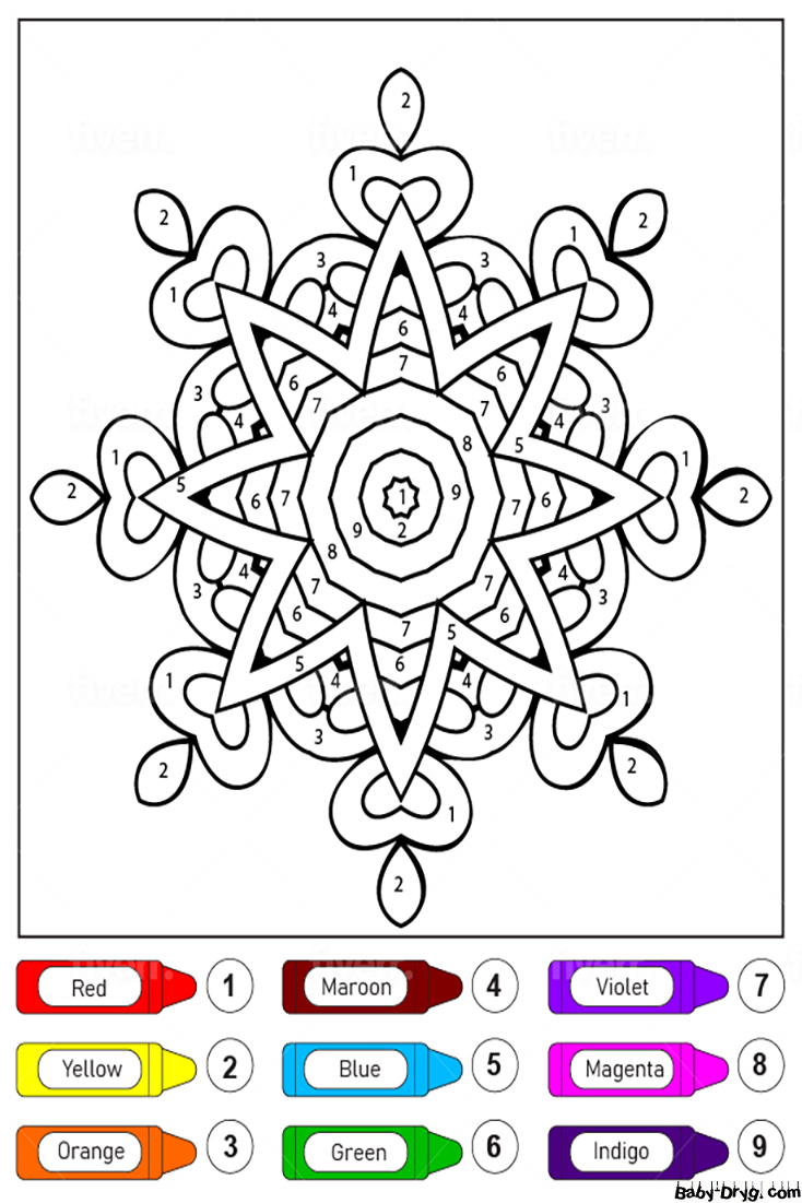 Pretty Star Mandala for Kids Color by Number Coloring Page | Color by Number Coloring Pages