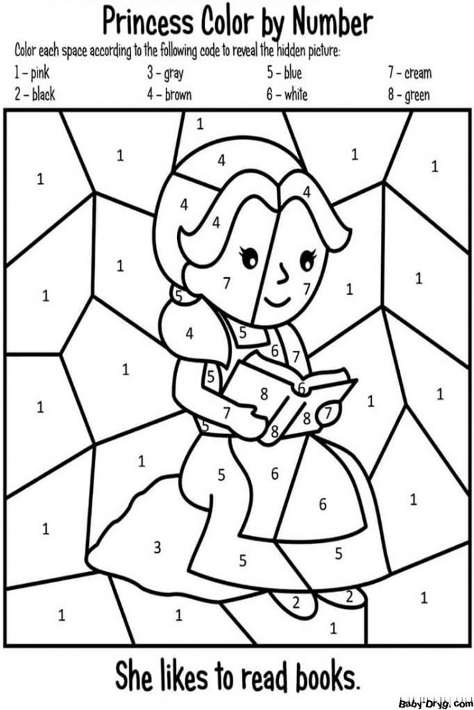 Princess Reading Book Color by Number | Color by Number Coloring Pages