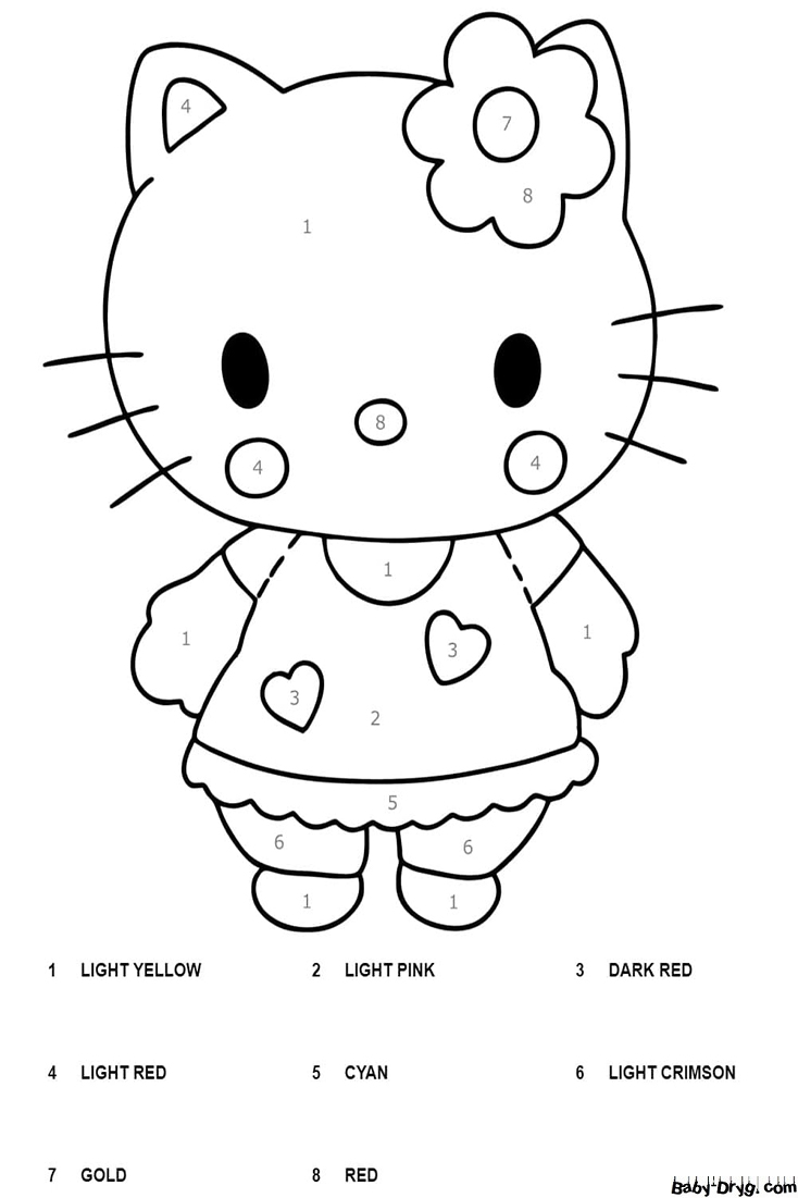Print Hello Kitty Color By Number | Color by Number Coloring Pages