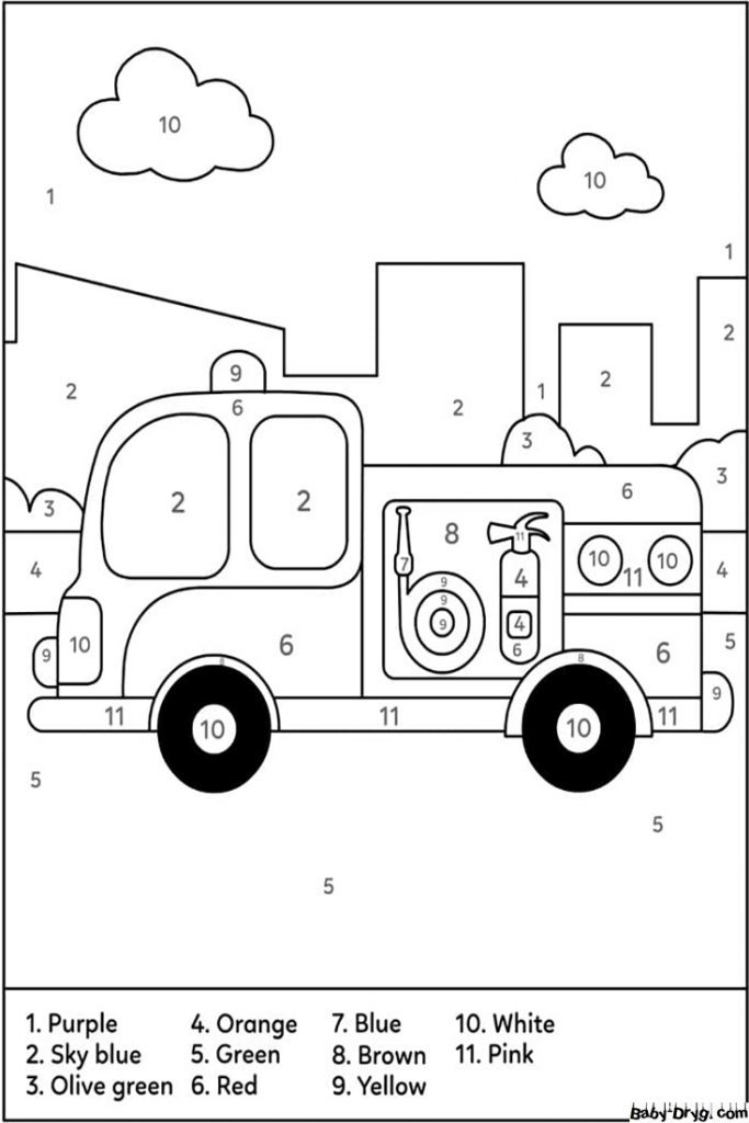 Printable Fire Truck Color by Number | Color by Number Coloring Pages