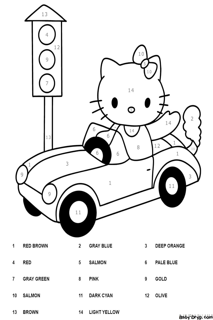 Printable Hello Kitty Color By Number Worksheet | Color by Number Coloring Pages