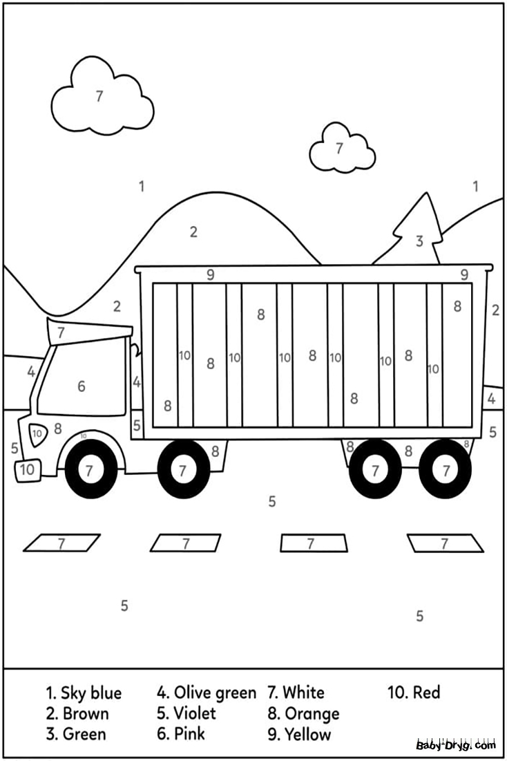 Printable Truck Color by Number | Color by Number Coloring Pages