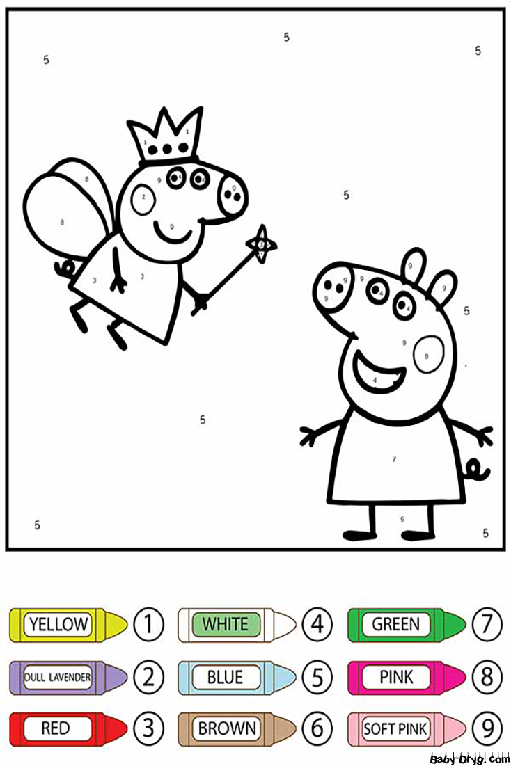 Queen and Peppa Pig Color by Number | Color by Number Coloring Pages