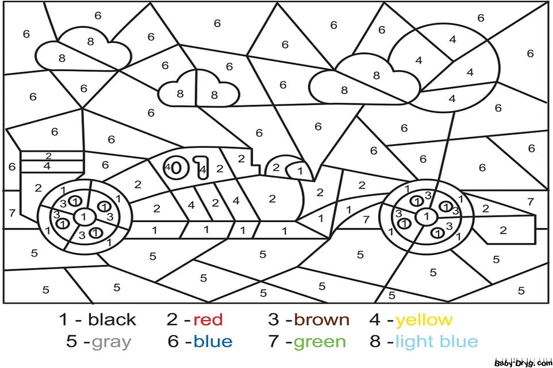 Race Car Color by Number | Color by Number Coloring Pages