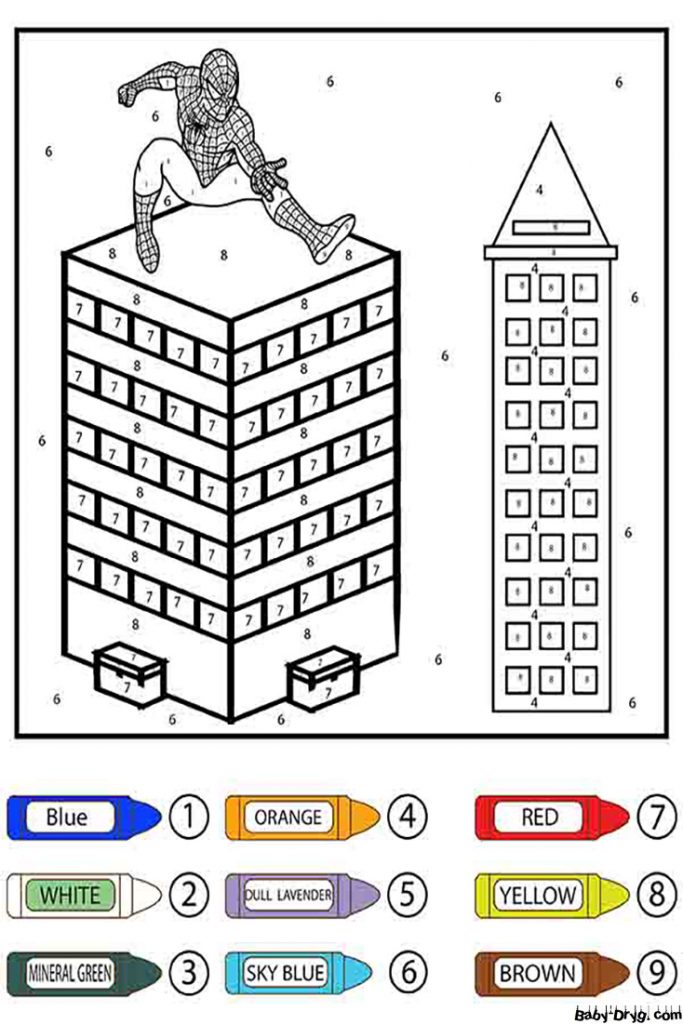 Раскраска Человек-паук и здания | Раскраски по номерам