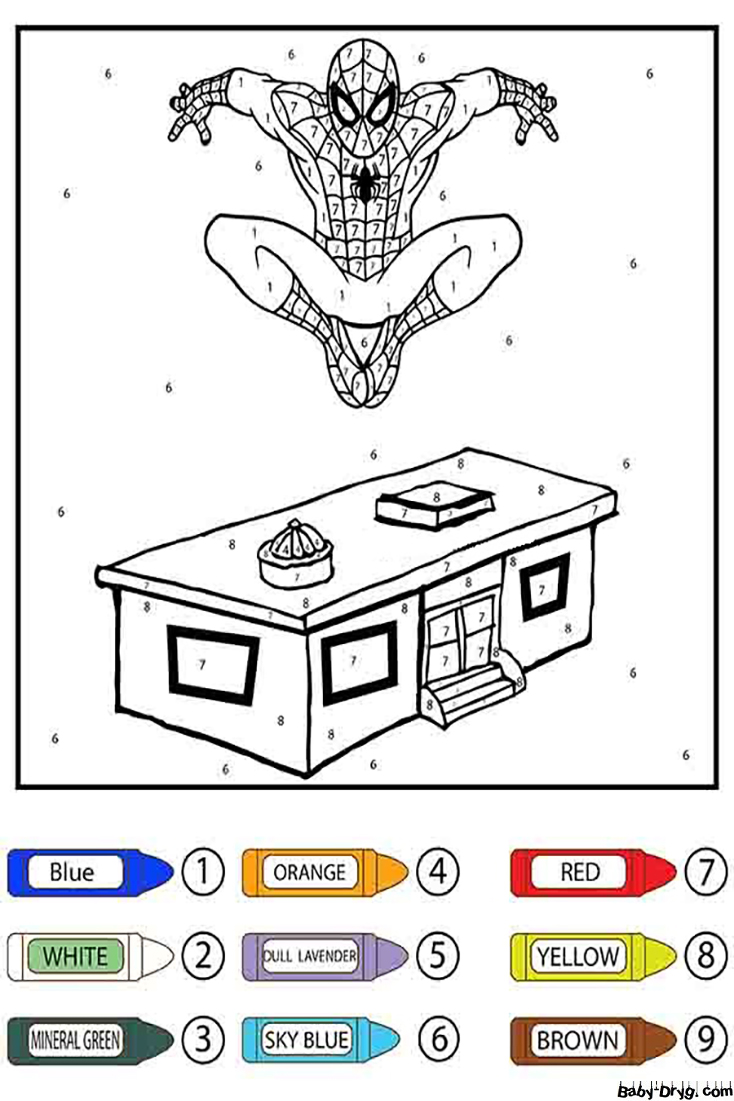 Раскраска Человек-паук прыгает на вершину дома | Раскраски по номерам