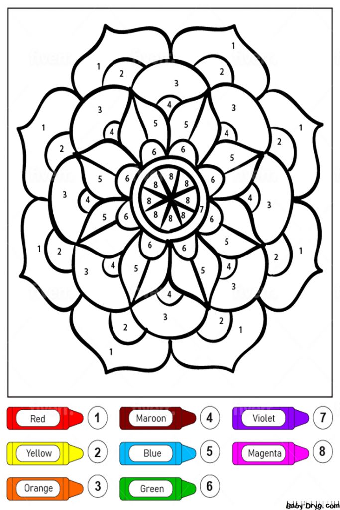 Раскраска Цветок расцветает мандала для детей | Раскраски по номерам