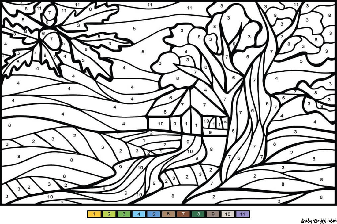 Раскраска Дубовое дерево | Раскраски по номерам