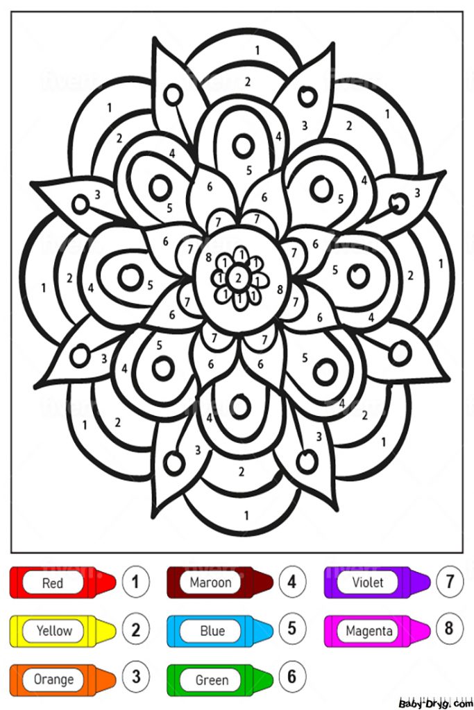 Раскраска Красивый цветочный узор мандала для детей | Раскраски по номерам
