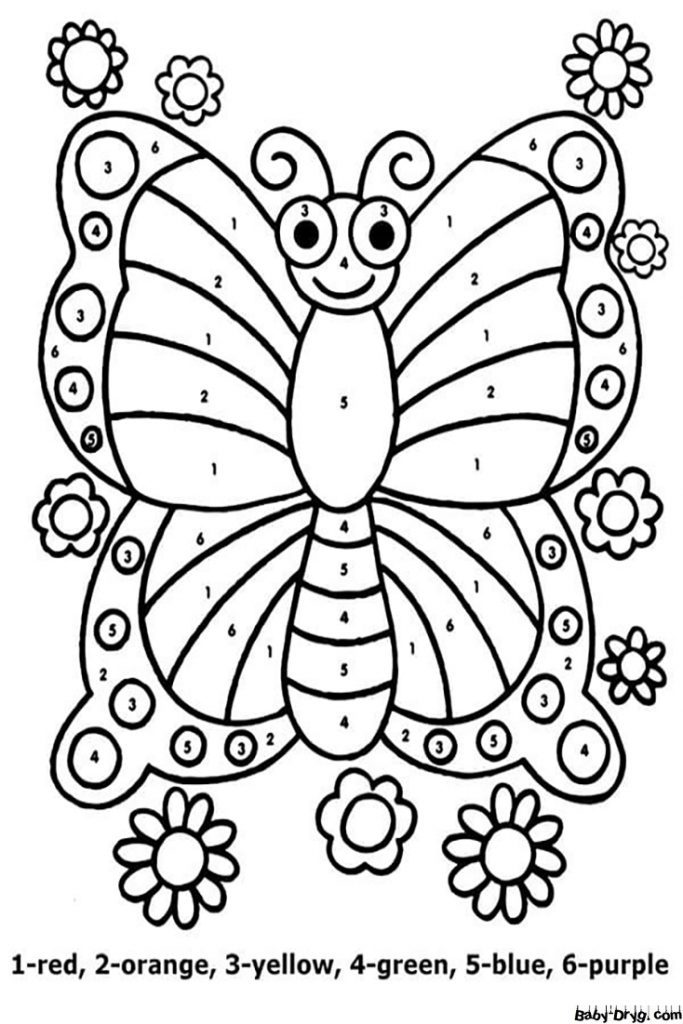 Раскраска легкая Бабочка | Раскраски по номерам