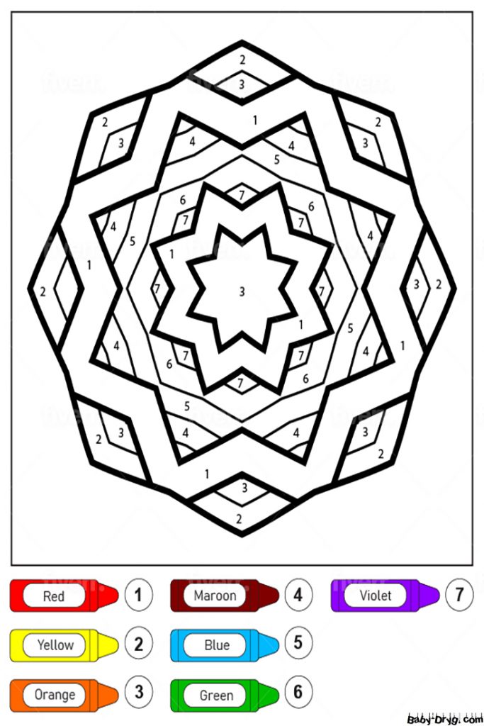 Раскраска Легкий звездный узор Мандала для детей | Раскраски по номерам