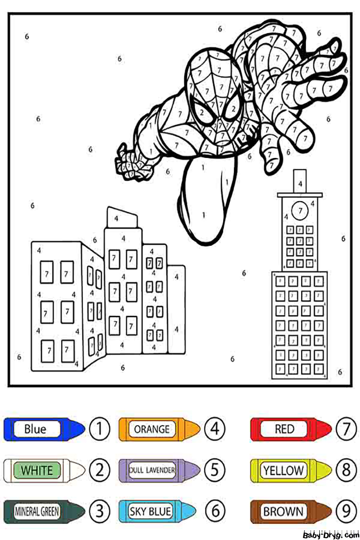 Раскраска Летящий человек-паук | Раскраски по номерам