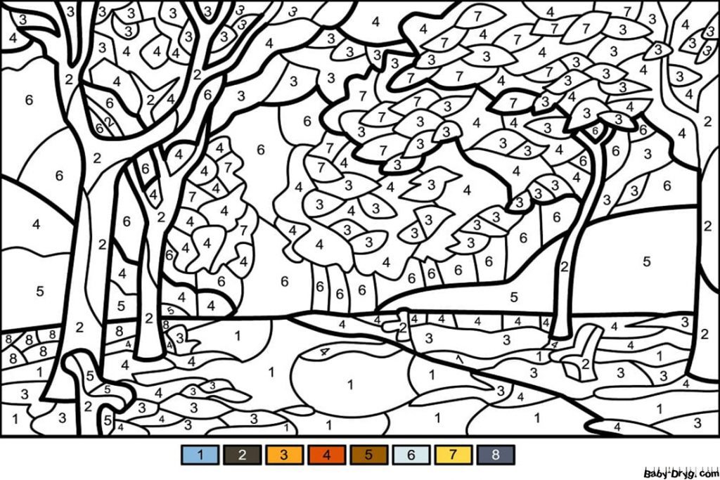 Раскраска Осенние деревья | Раскраски по номерам