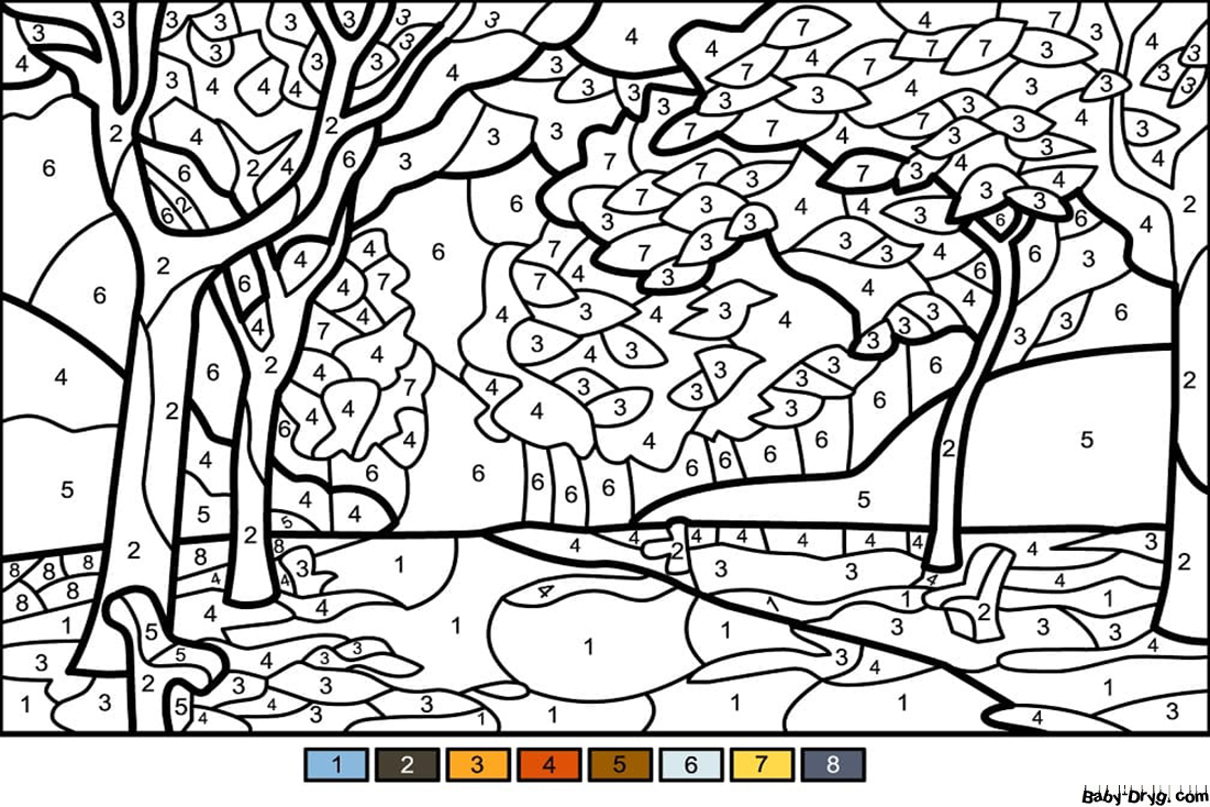 Раскраска Осенние деревья | Раскраски по номерам