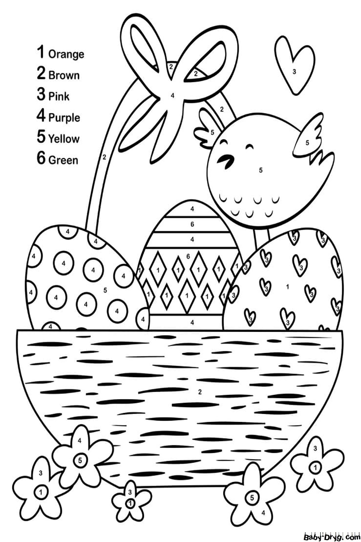 Раскраска Пасхальная корзина и цыпленок | Раскраски по номерам