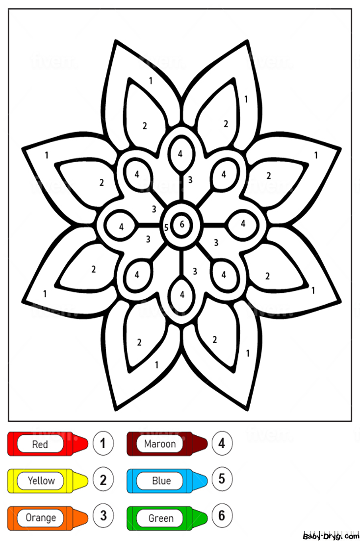 Раскраска Простой цветочный узор Мандала для детей | Раскраски по номерам