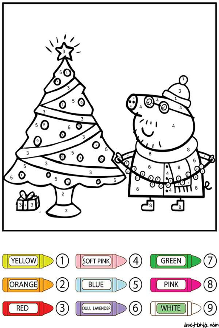 Раскраска Рождественская елка и Свинка Пеппа | Раскраски по номерам