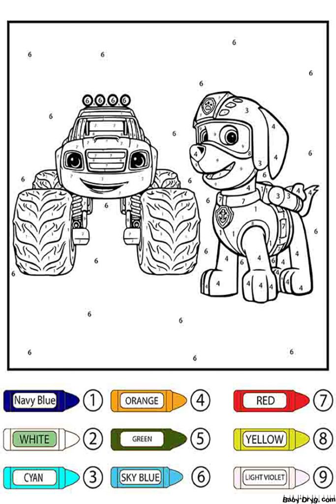Раскраска Щенячий патруль Зума и большая машина | Раскраски по номерам