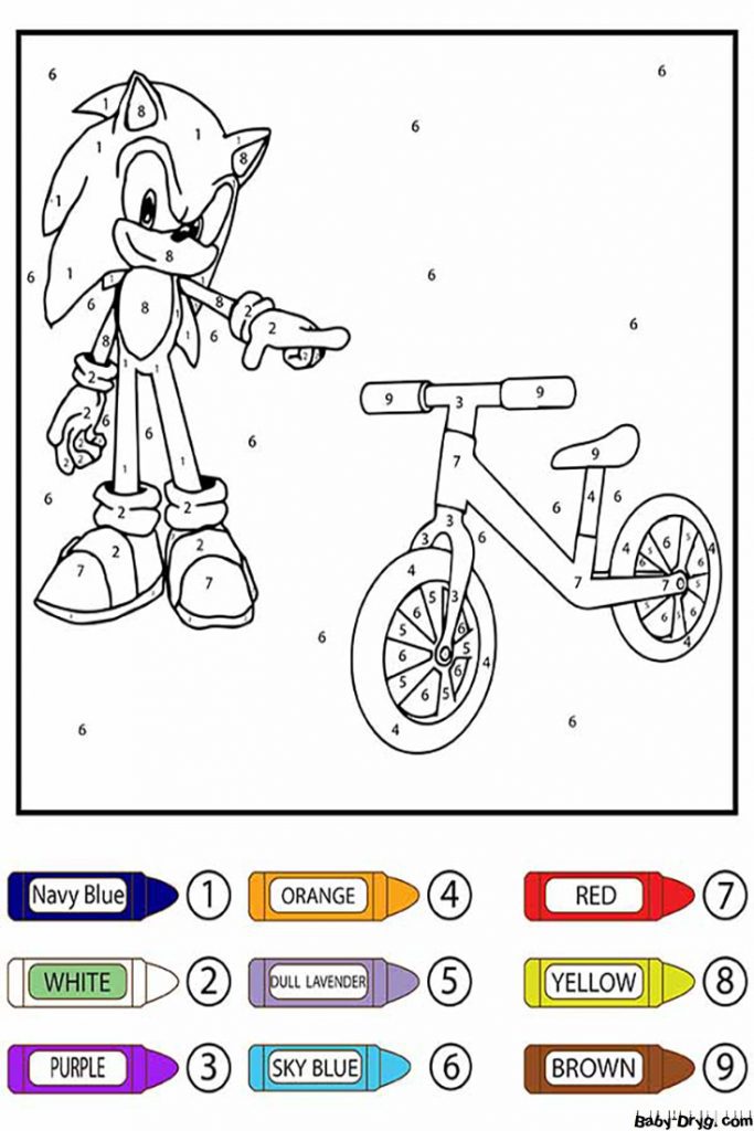 Раскраска Соник и велосипед | Раскраски по номерам