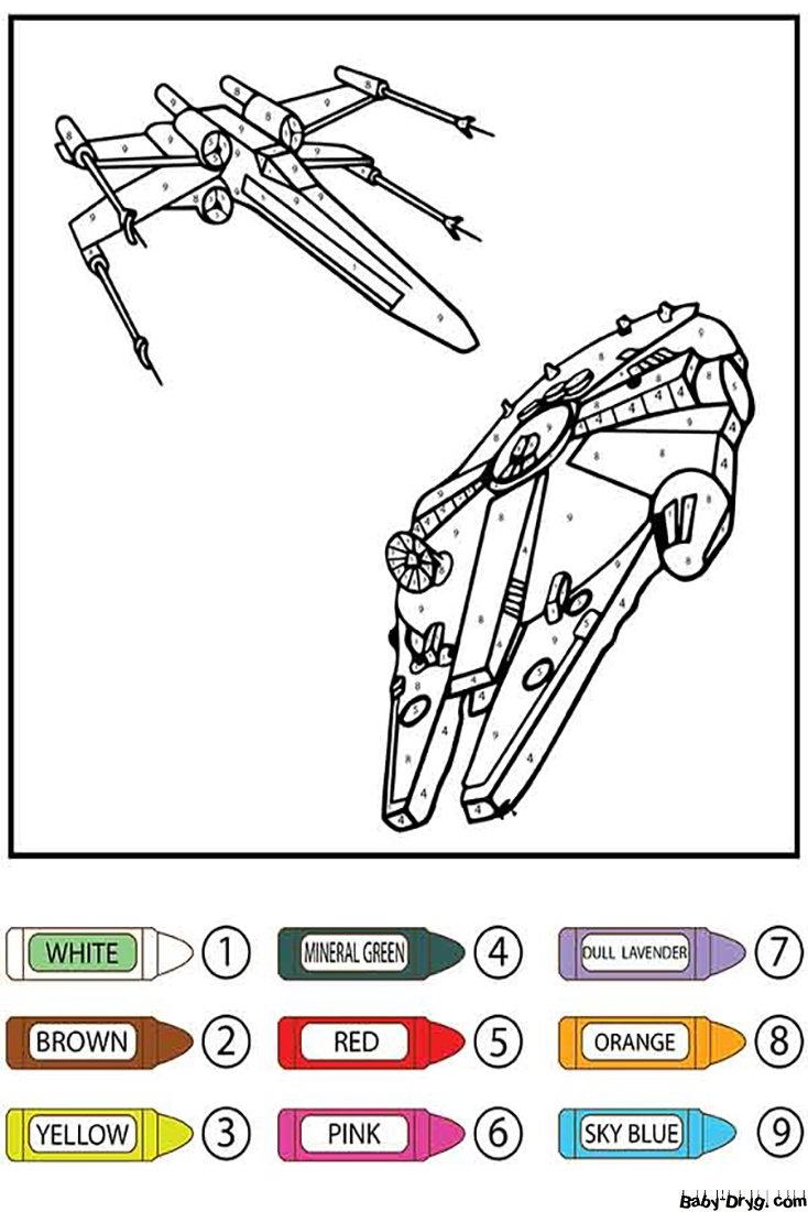 Раскраска Star Wars X Wing Starfighter и Millennium Falcon | Раскраски по номерам