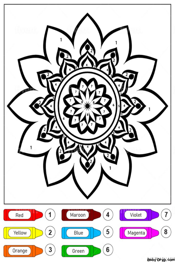 Раскраска Удивительная цветочная мандала для детей | Раскраски по номерам