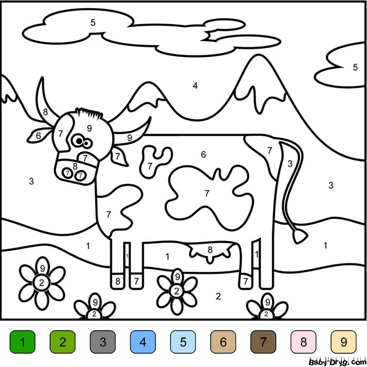 Раскраска Забавная корова | Раскраски по номерам