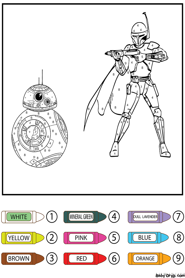 Раскраска Звездные войны BB 8 и штурмовик | Раскраски по номерам