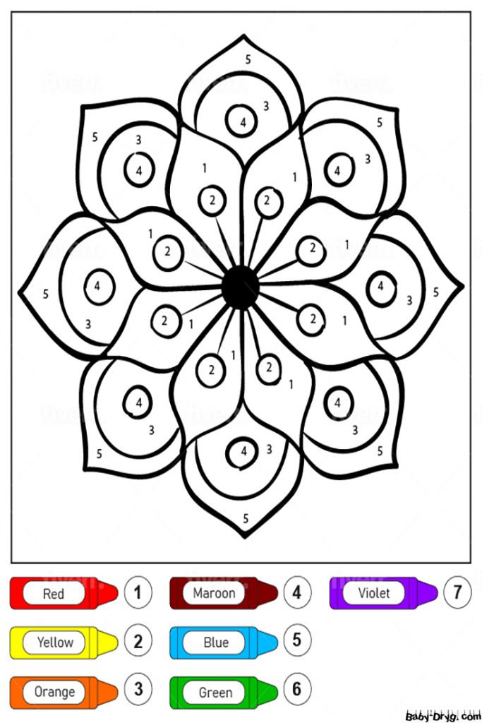 Рисунок цветка мандала для детей | Раскраски по номерам