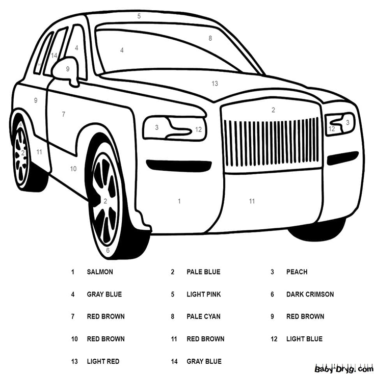 Rolls Royce Color by Number | Color by Number Coloring Pages