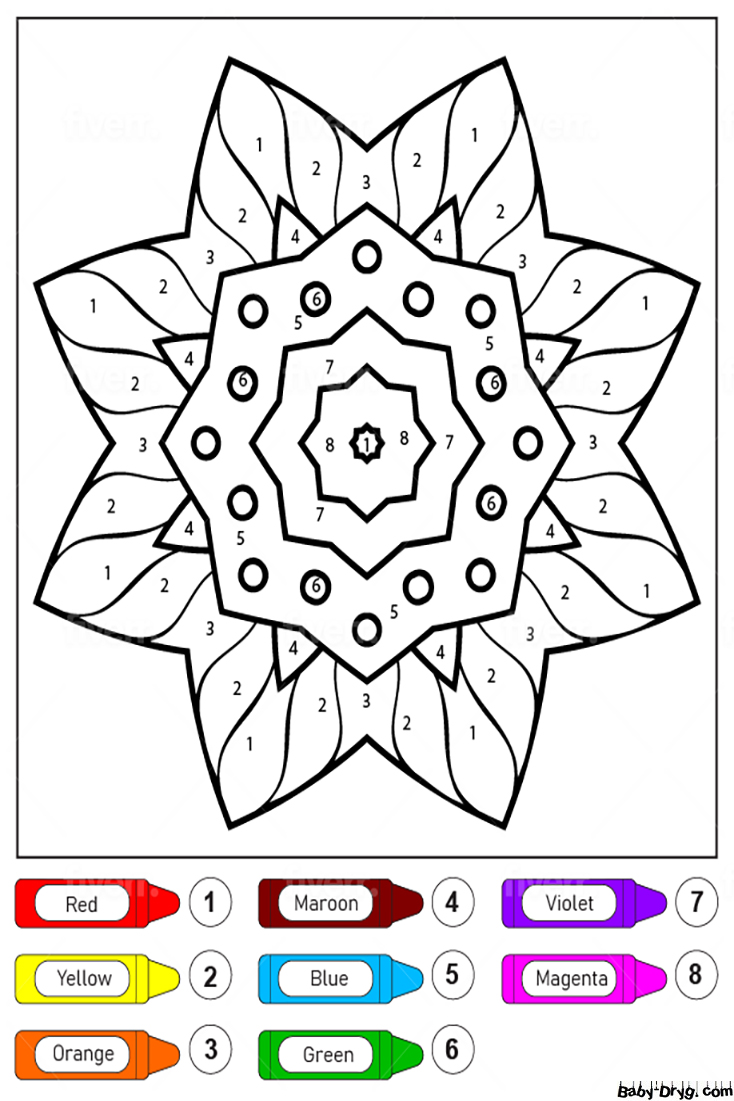 Simple Flower Mandala for Kids Color by Number | Color by Number Coloring Pages