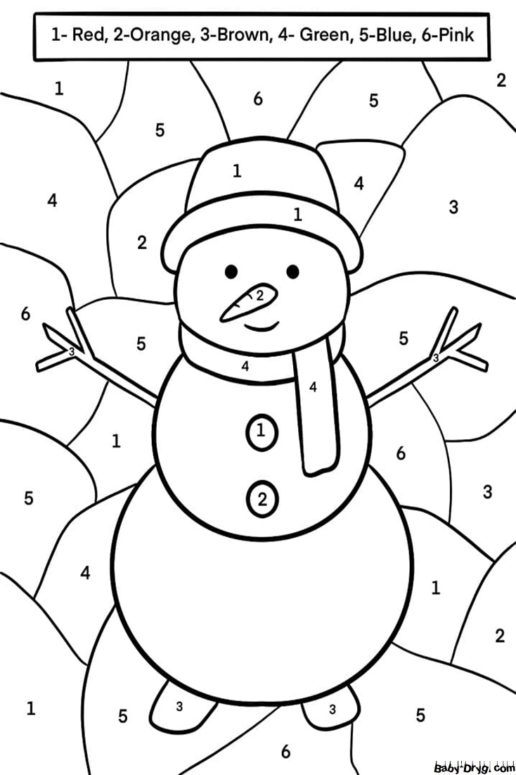 Snowman Color by Number | Color by Number Coloring Pages